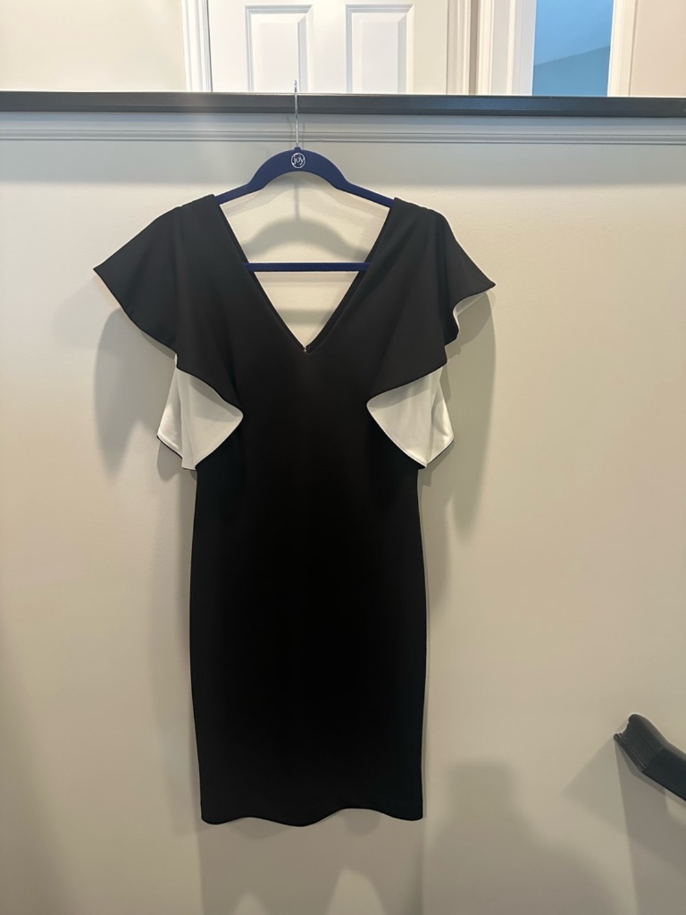 White House Black Market Black Dress with White Flutter Sleeves